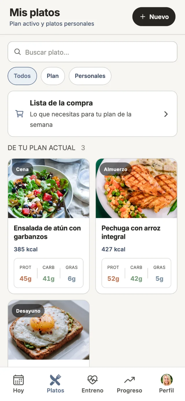 App del cliente: platos registrados